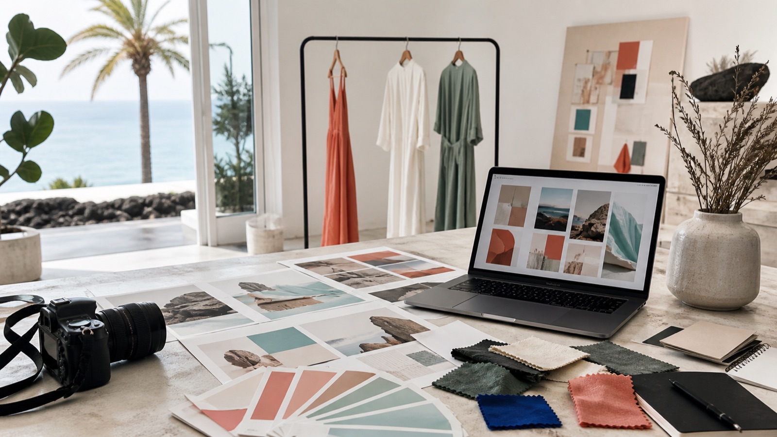 Mesa de dirección de arte para un lookbook conceptual con IA